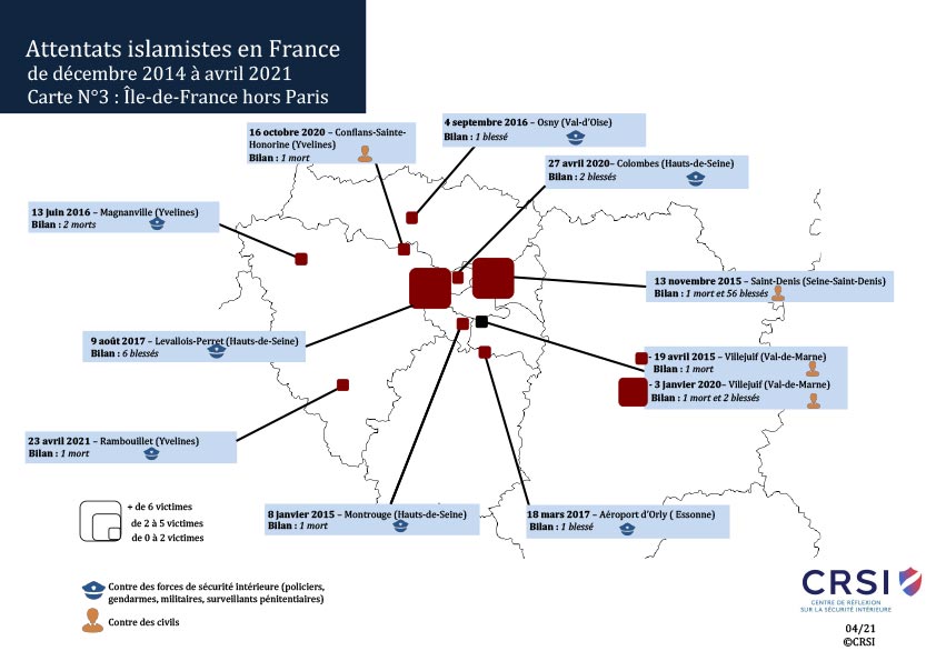 Carte des attentats IDF hors Paris